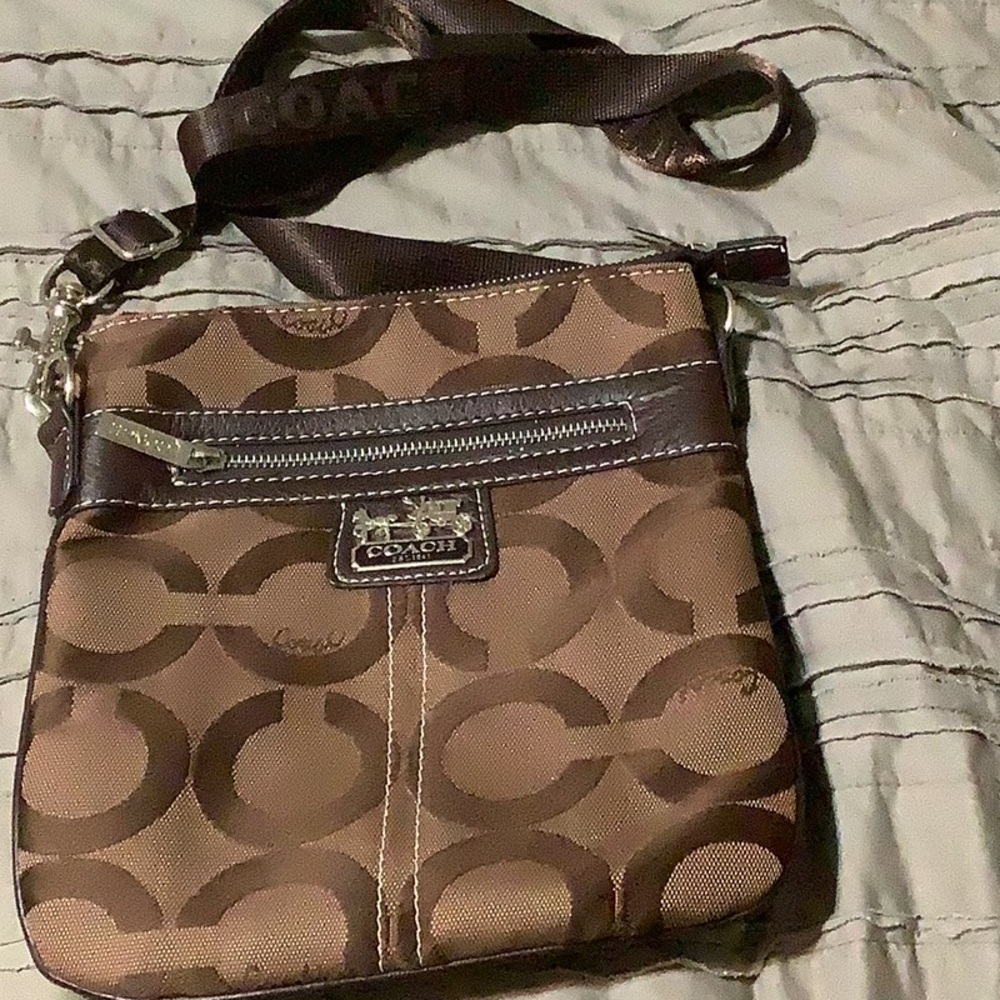 Coach Tan and Brown Signature Crossbody Bag